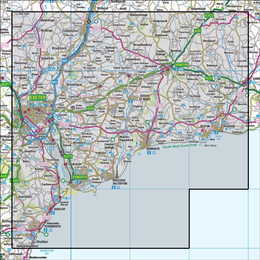 OMN4 image showing the area of the Ordnance Survey 1:50,000 Landranger map 192 Exeter & Sidmouth Exmouth & Teignmouth