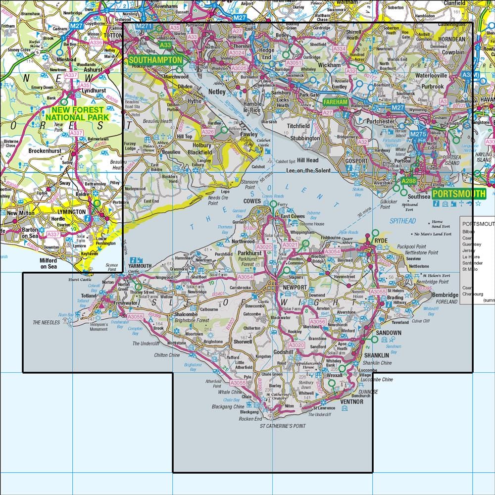 OMN4 image showing the area of the Ordnance Survey 1:50,000 Landranger map 196 The Solent & Isle of Wight