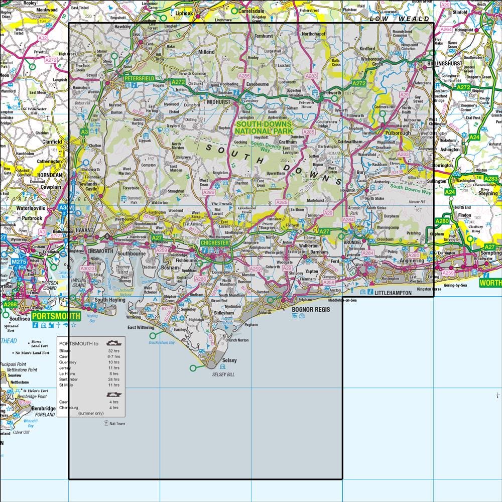 OMN4 image showing the area of the Ordnance Survey 1:50,000 Landranger map 197 Chichester & South Downs