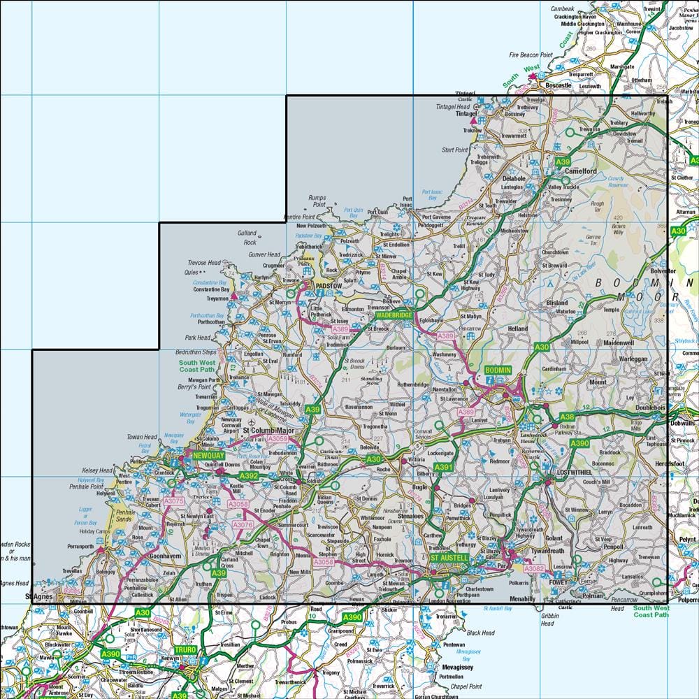 OMN4 image showing the area of the Ordnance Survey 1:50,000 Landranger map 200 Newquay & Bodmin Camelford & St Austell
