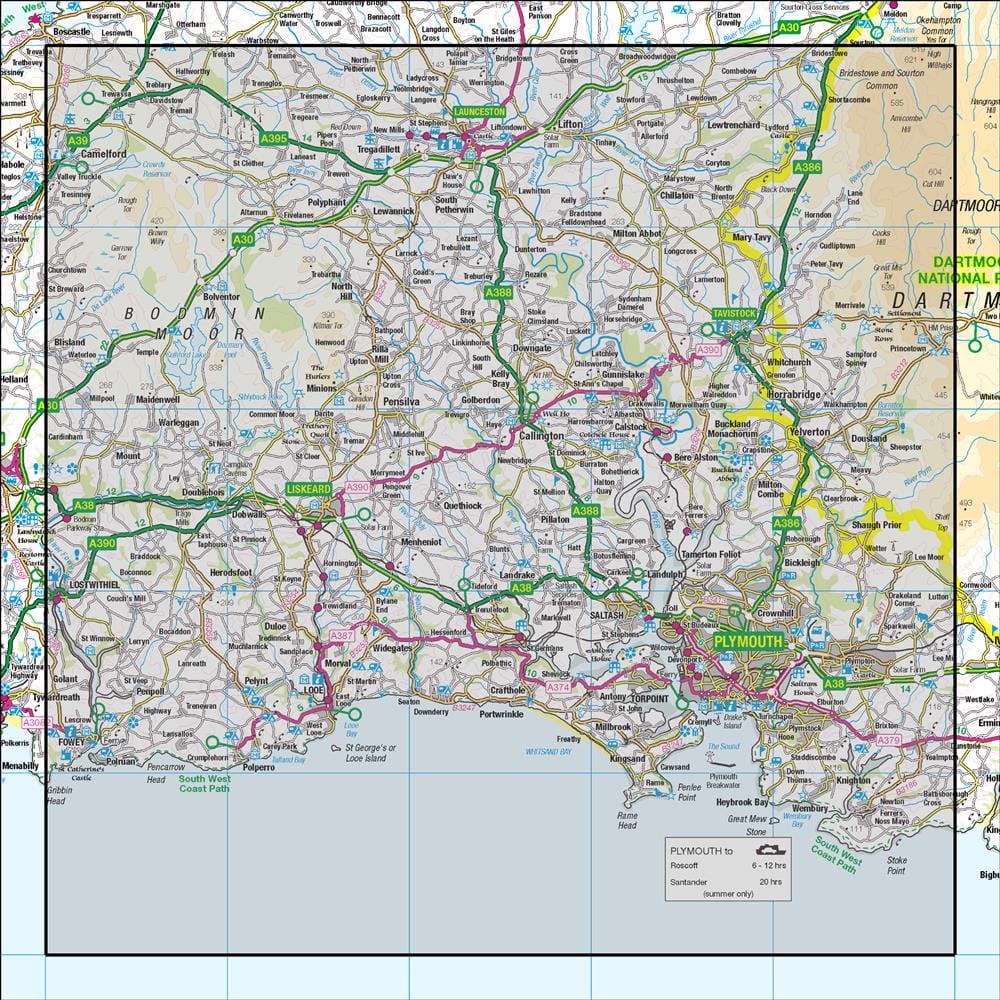 OMN4 image showing the area of the Ordnance Survey 1:50,000 Landranger map 201 Plymouth & Launceston Tavistock & Looe