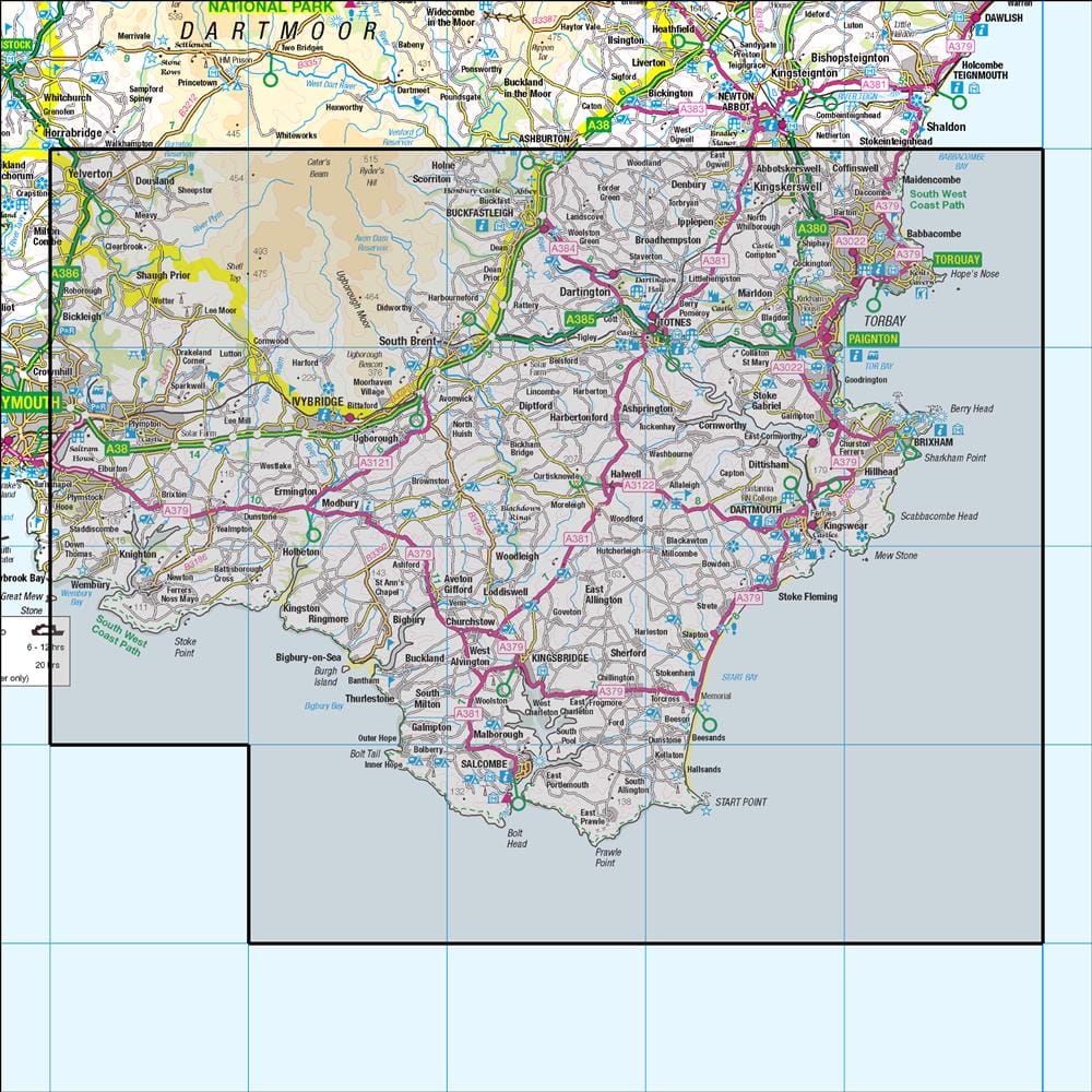OMN4 image showing the area of the Ordnance Survey 1:50,000 Landranger map 202 Torbay & South Dartmoor Totnes & Salcombe