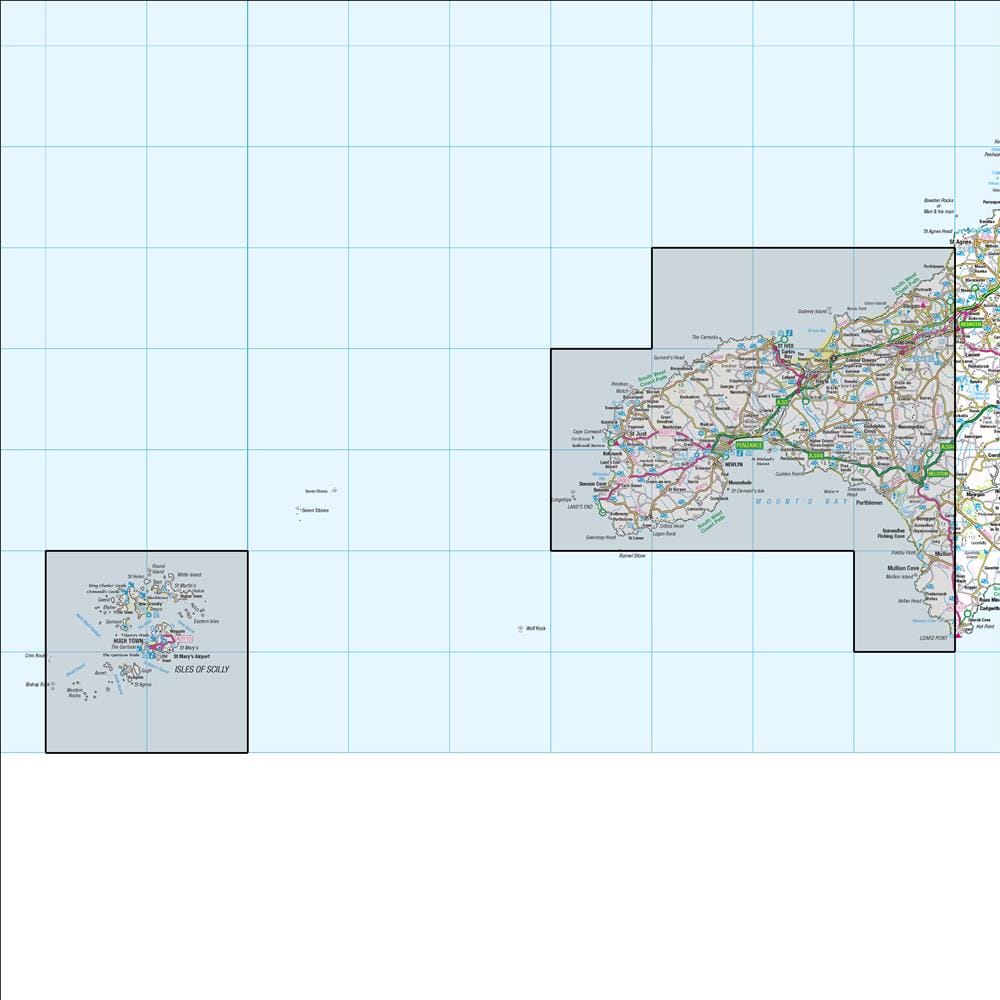 OMN4 image showing the area of the Ordnance Survey 1:50,000 Landranger map 203 Land's End & Isles of Scilly St Ives & Lizard Point