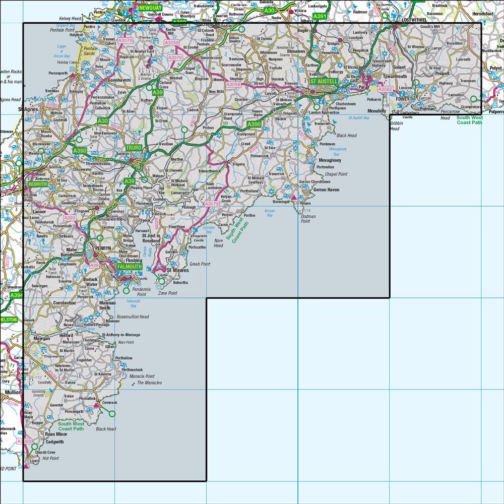 OMN4 image showing the area of the Ordnance Survey 1:50,000 Landranger map 204 Truro & Falmouth Roseland Peninsula