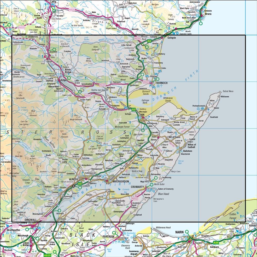 OMN4 image showing the area of the Ordnance Survey 1:50,000 Landranger map 21 Dornoch & Alness Invergordon & Tain