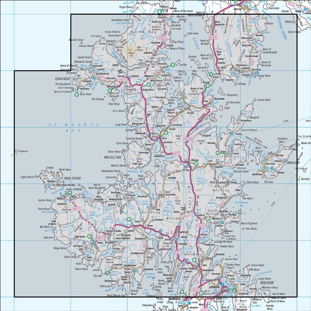 OMN4 image showing the area of the Ordnance Survey 1:50,000 Landranger map 3 Shetland North Mainland