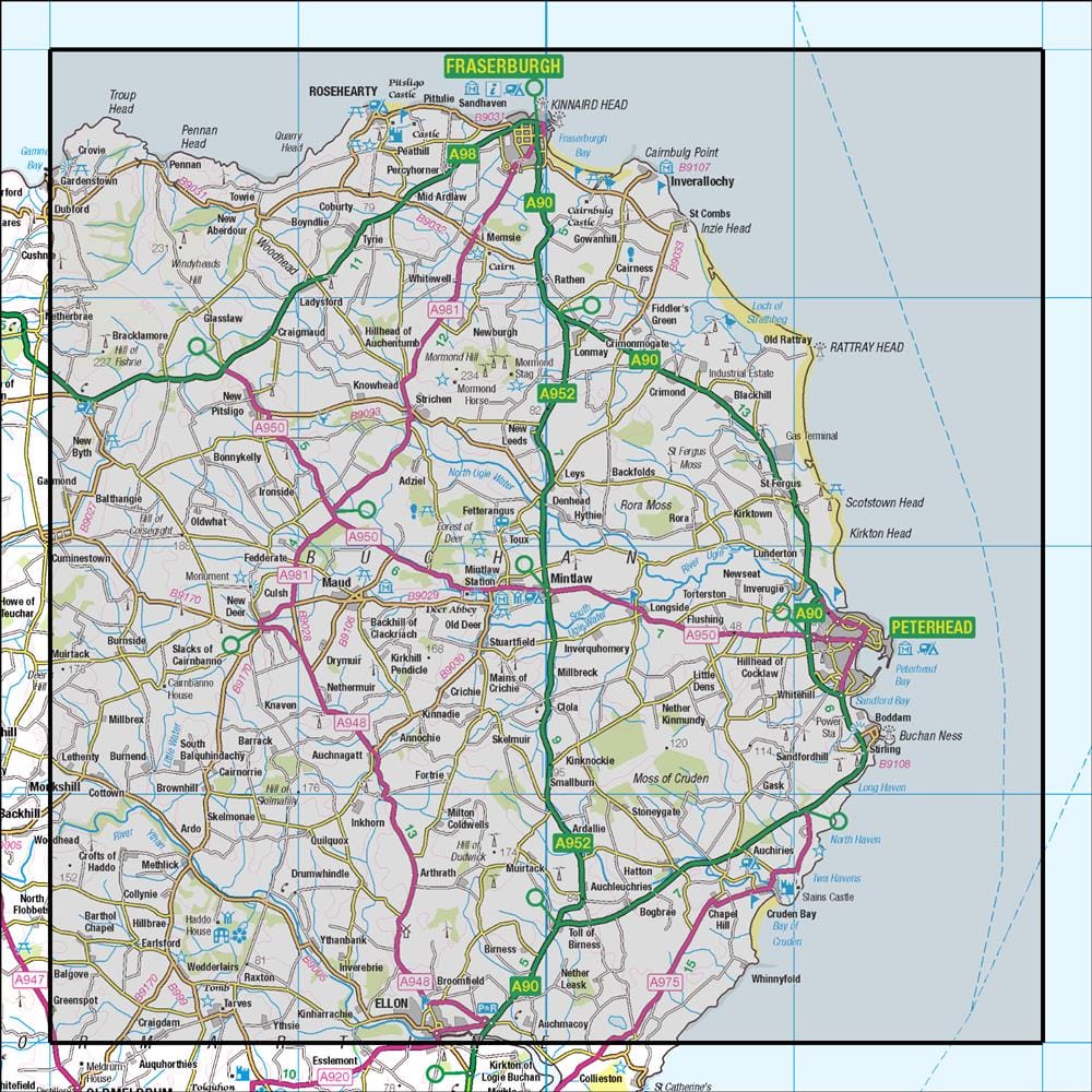 OMN4 image showing the area of the Ordnance Survey 1:50,000 Landranger map 30 Fraserburgh Peterhead & Ellon