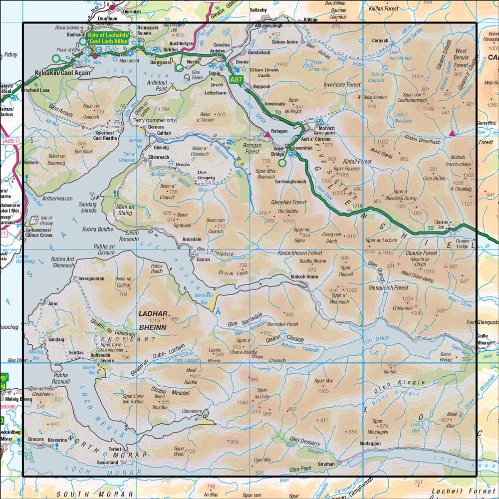 OMN4 image showing the area of the Ordnance Survey 1:50,000 Landranger map 33 Loch Alsh, Glen Shiel & Loch Hourn