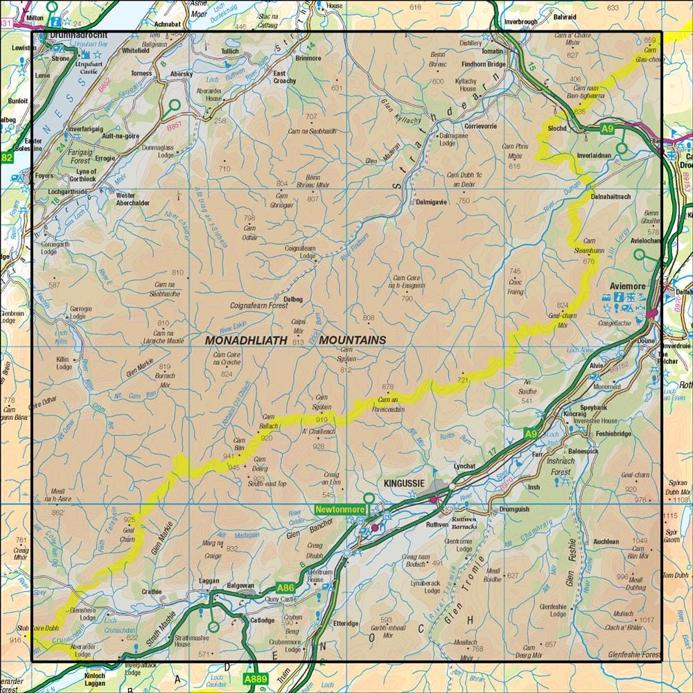 OMN4 image showing the area of the Ordnance Survey 1:50,000 Landranger map 35 Kingussie & Monadhliath Mountains