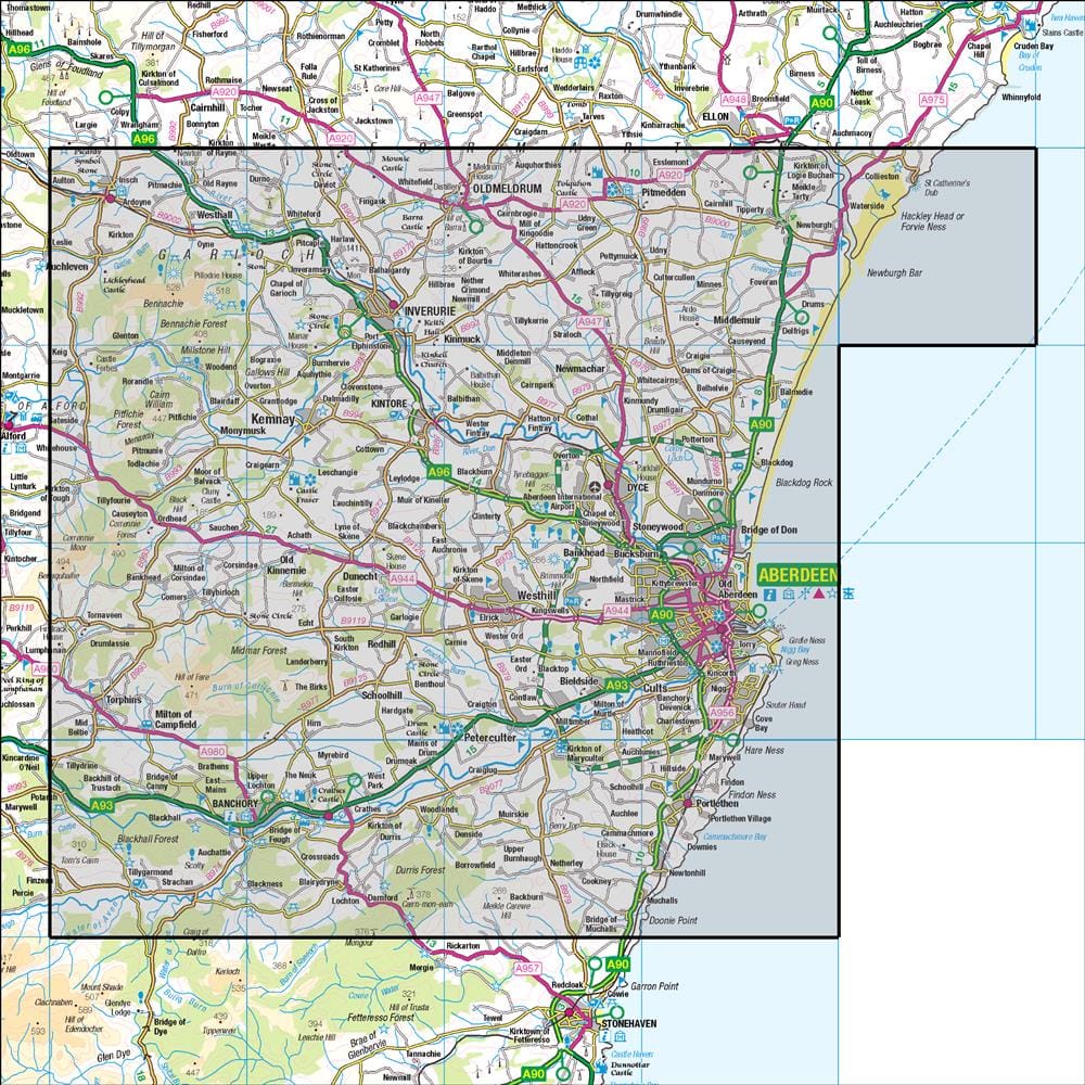 OMN4 image showing the area of the Ordnance Survey 1:50,000 Landranger map 38 Aberdeen Inverurie & Pitmedden