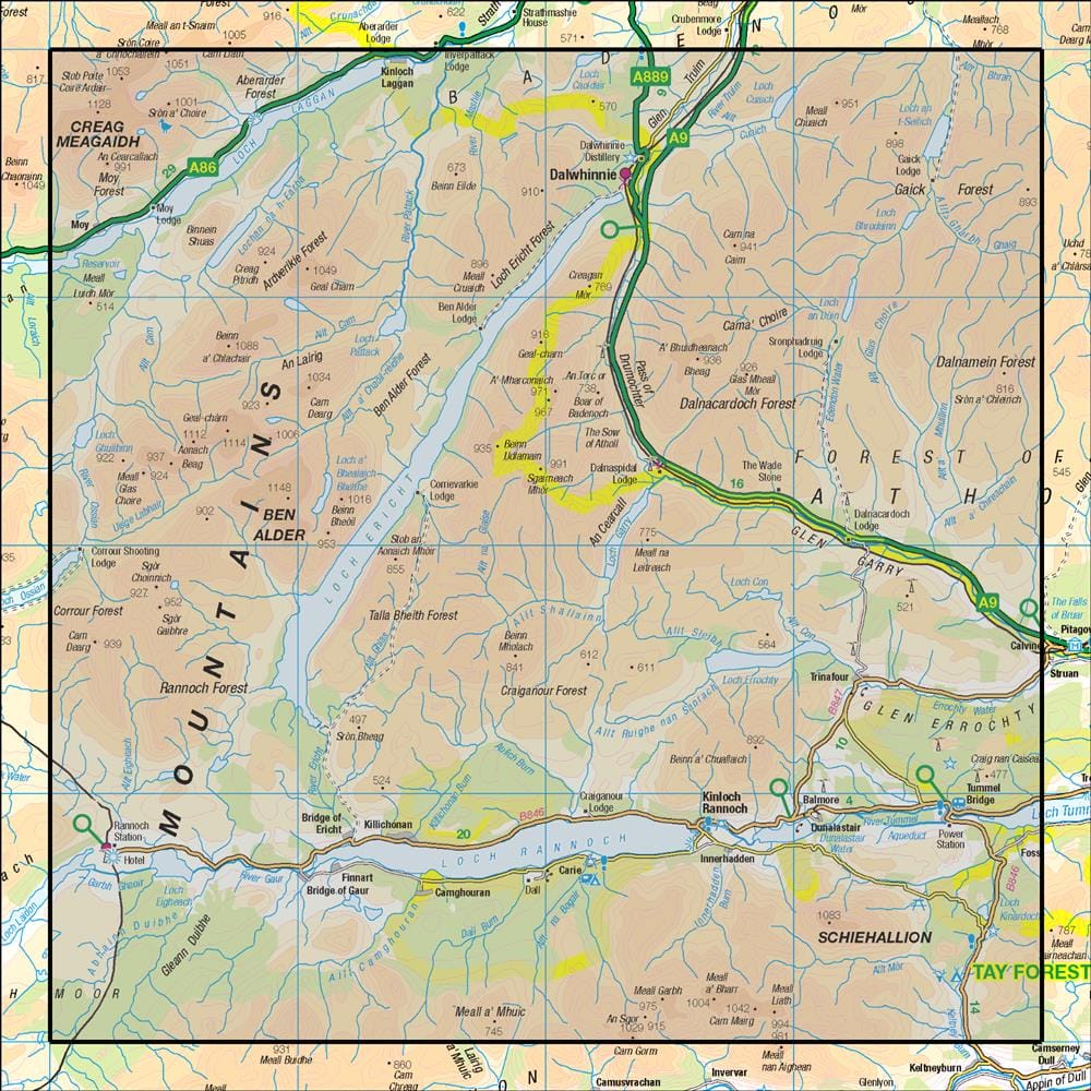OMN4 image showing the area of the Ordnance Survey 1:50,000 Landranger map 42 Glen Garry & Loch Rannoch