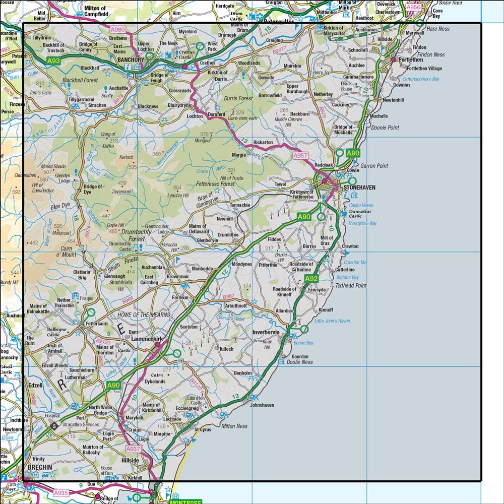 OMN4 image showing the area of the Ordnance Survey 1:50,000 Landranger map 45 Stonehaven & Banchory