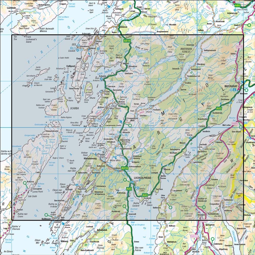 OMN4 image showing the area of the Ordnance Survey 1:50,000 Landranger map 55 Lochgilphead & Loch Awe