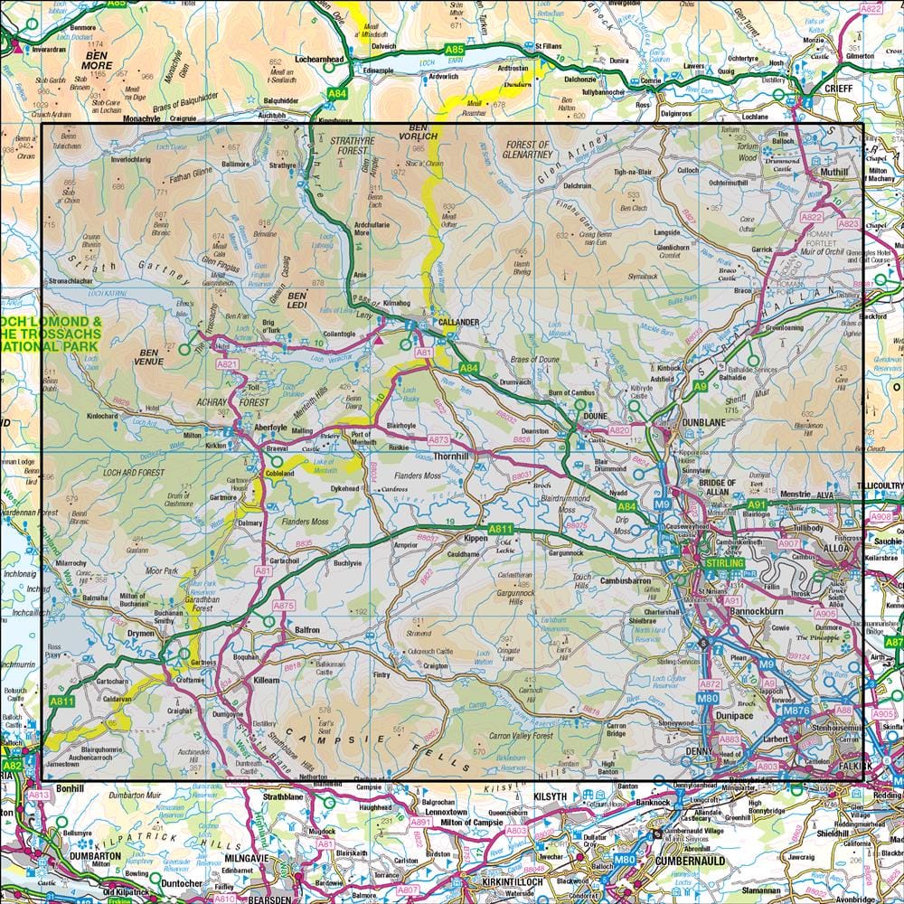 OMN4 image showing the area of the Ordnance Survey 1:50,000 Landranger map 57 Stirling & The Trossachs