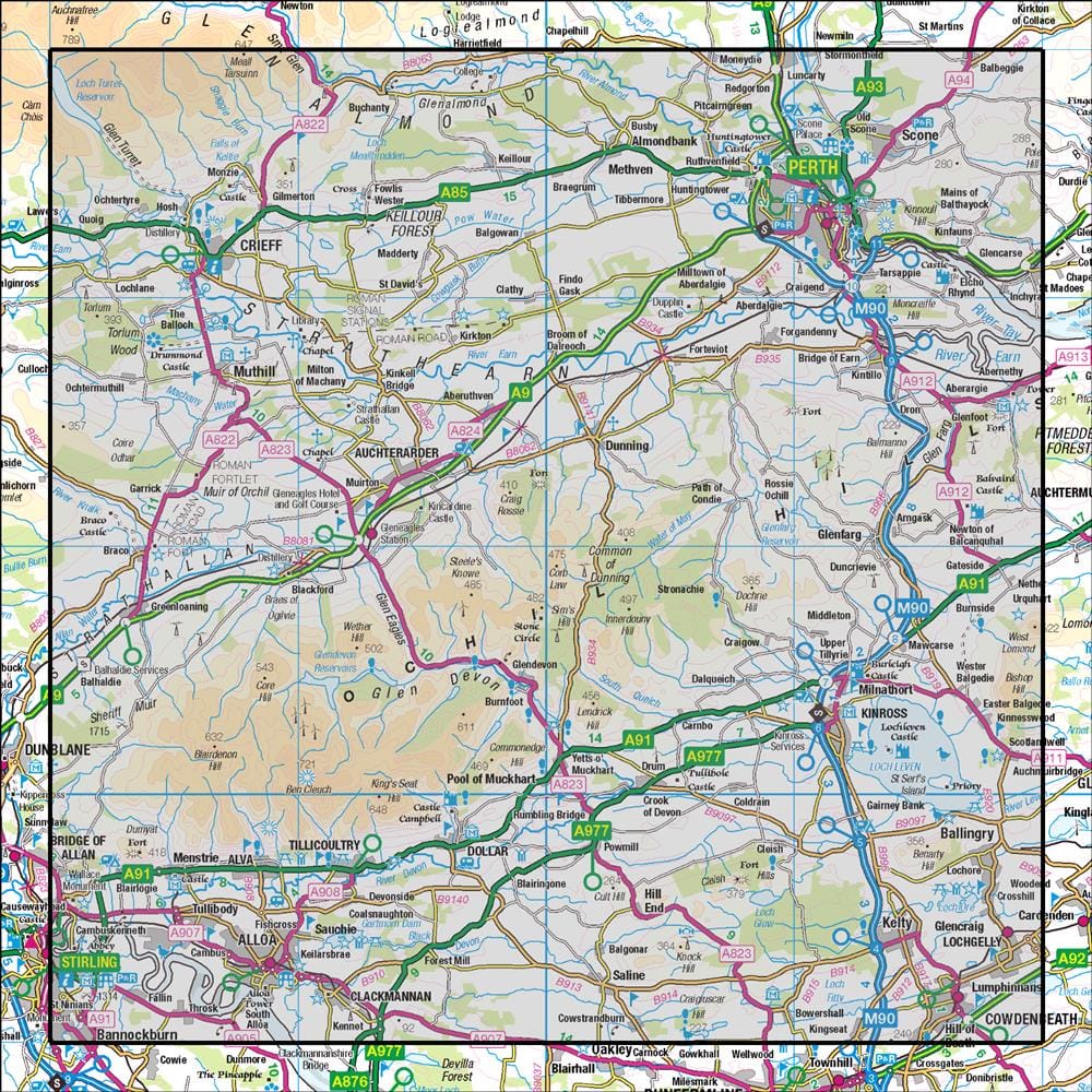 OMN4 image showing the area of the Ordnance Survey 1:50,000 Landranger map 58 Perth & Alloa Auchterarder