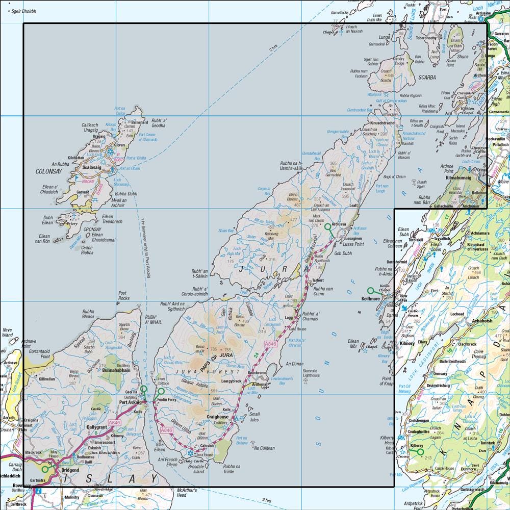 OMN4 image showing the area of the Ordnance Survey 1:50,000 Landranger map 61 Jura & Colonsay