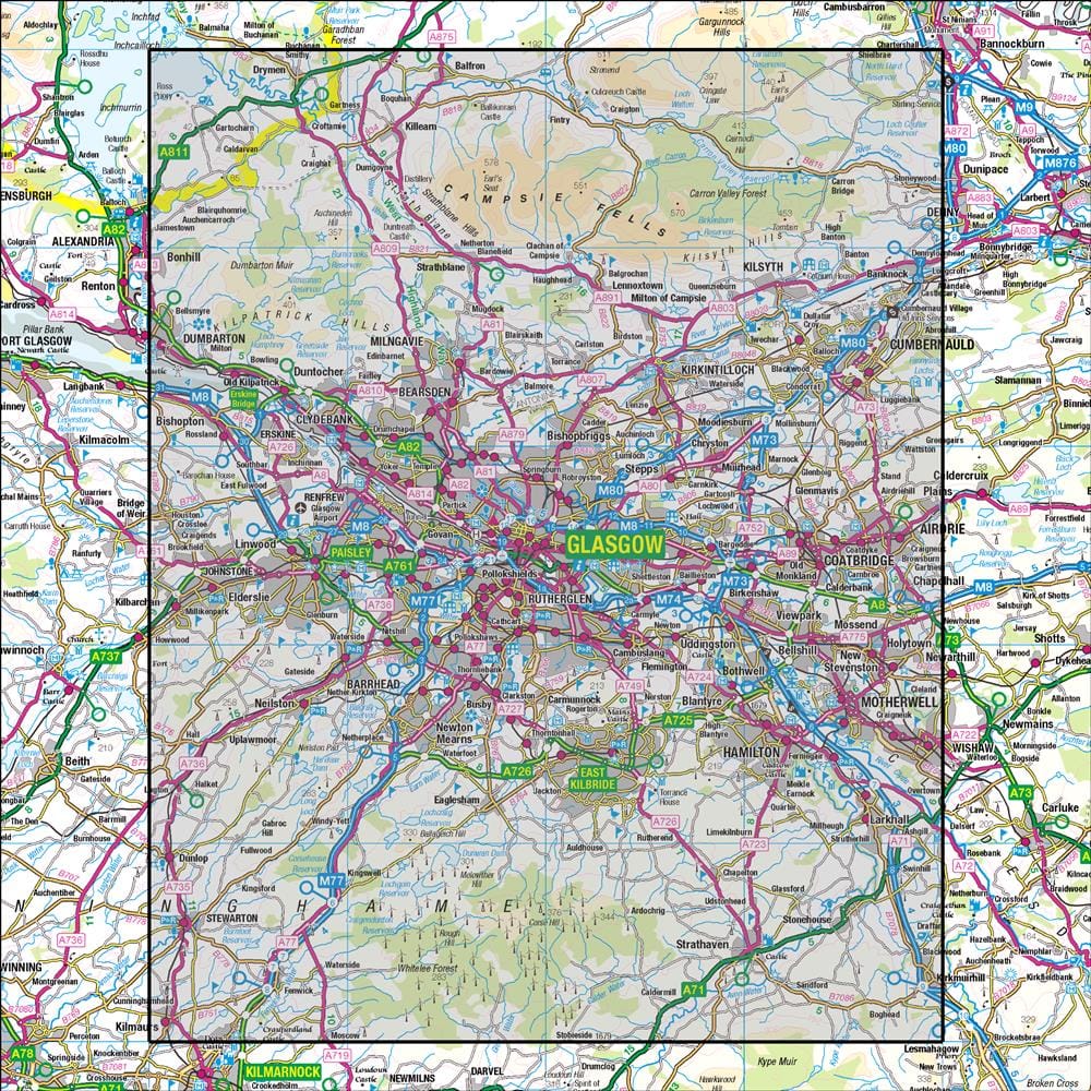 OMN4 image showing the area of the Ordnance Survey 1:50,000 Landranger map 64 Glasgow Motherwell & Airdrie