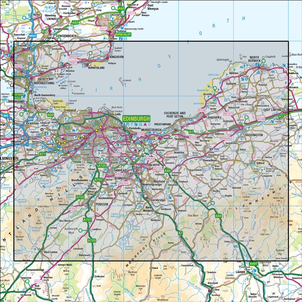 OMN4 image showing the area of the Ordnance Survey 1:50,000 Landranger map 66 Edinburgh Penicuik & North Berwick
