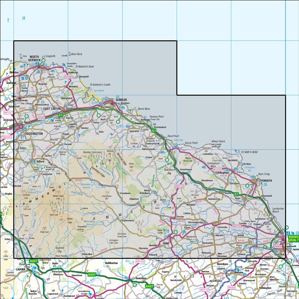 OMN4 image showing the area of the Ordnance Survey 1:50,000 Landranger map 67 Duns, Dunbar & Eyemouth
