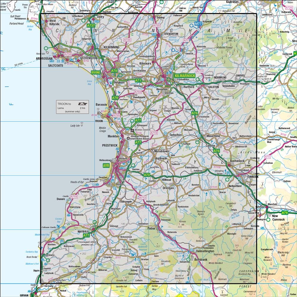 OMN4 image showing the area of the Ordnance Survey 1:50,000 Landranger map 70 Ayr, Kilmarnock & Troon
