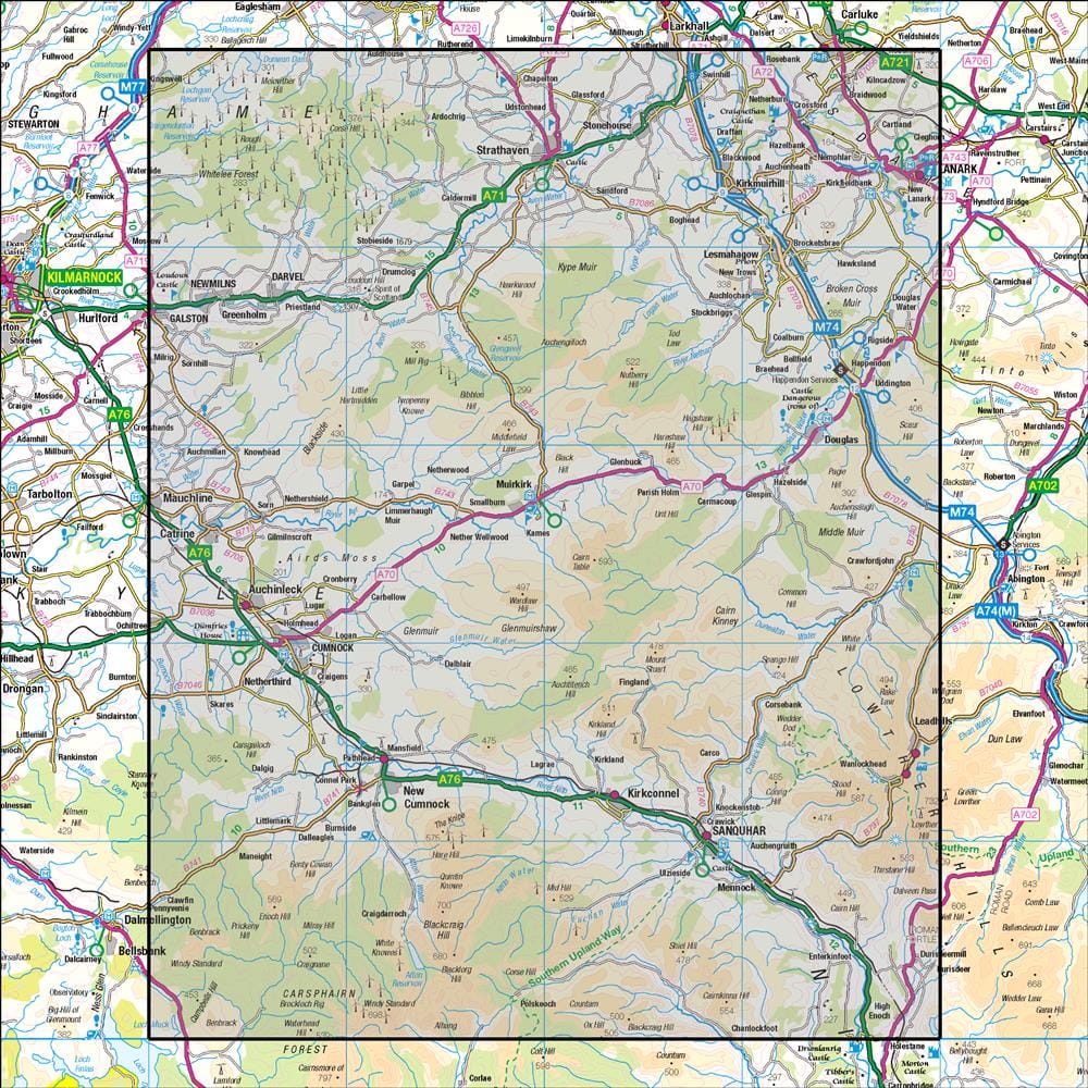 OMN4 image showing the area of the Ordnance Survey 1:50,000 Landranger map 71 Lanark & Upper Nithsdale