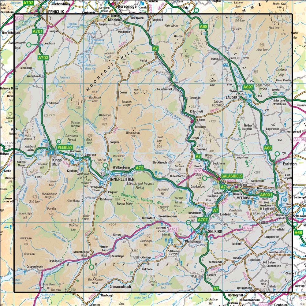 OMN4 image showing the area of the Ordnance Survey 1:50,000 Landranger map 73 Peebles, Galashiels & Selkirk Tweed Valley