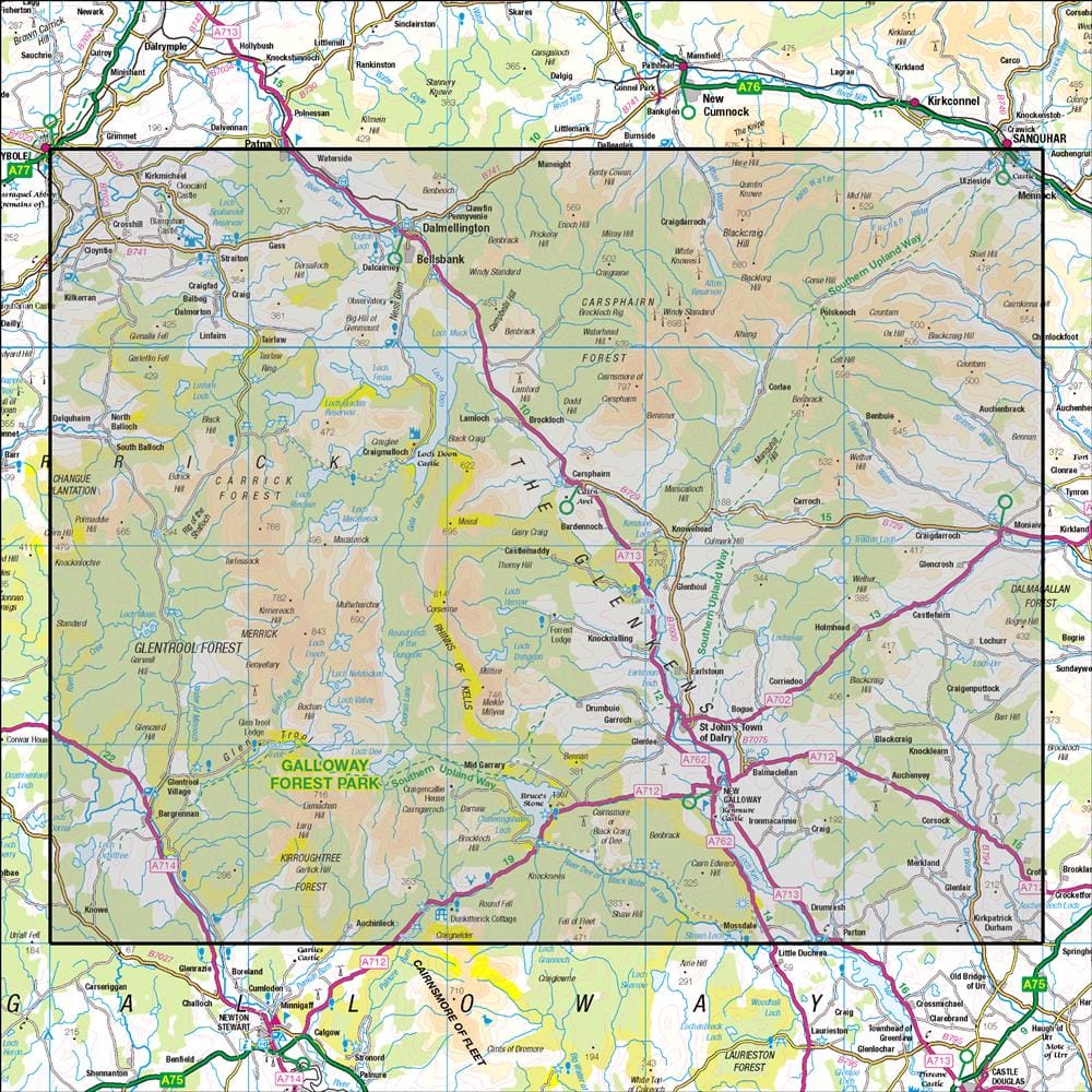 OMN4 image showing the area of the Ordnance Survey 1:50,000 Landranger map 77 Dalmellington & New Galloway Galloway Forest Park