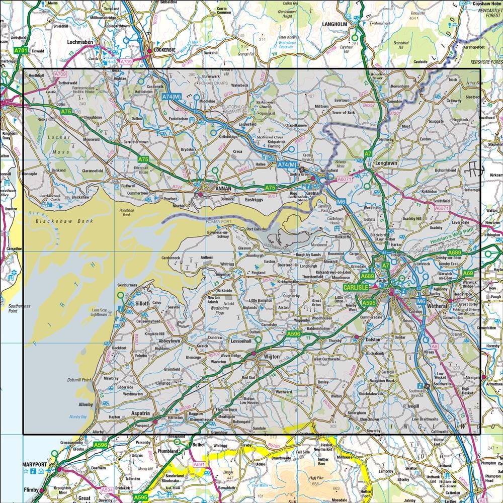 OMN4 image showing the area of the Ordnance Survey 1:50,000 Landranger map 85 Carlisle & Solway Firth Gretna Green