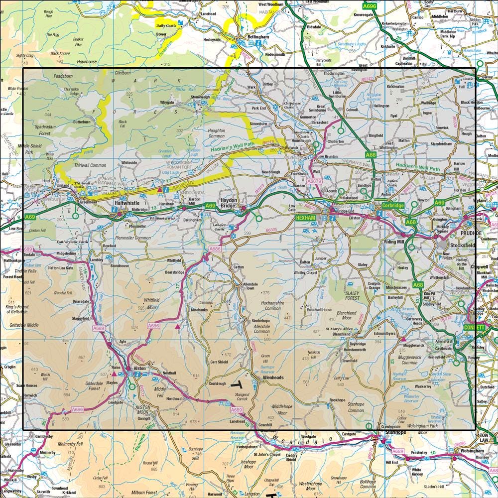 OMN4 image showing the area of the Ordnance Survey 1:50,000 Landranger map 87 Hexham & Haltwhistle