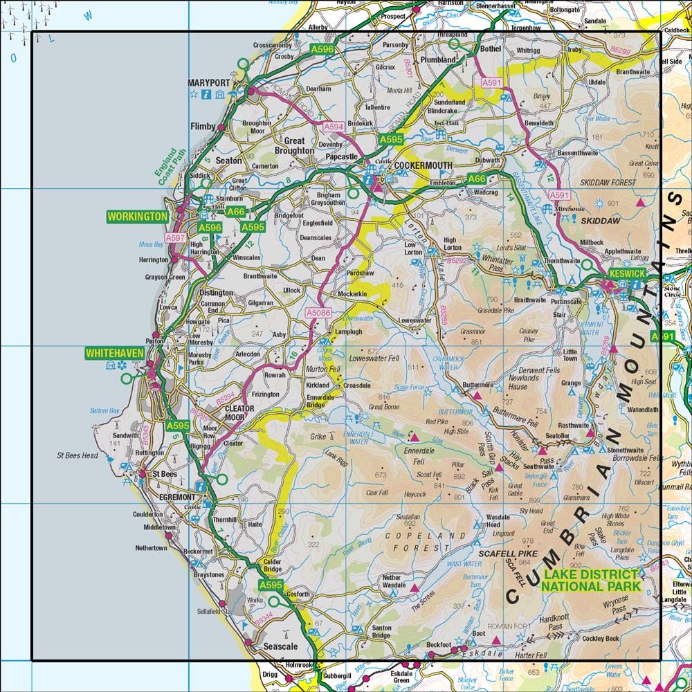 OMN4 image showing the area of the Ordnance Survey 1:50,000 Landranger map 89 West Cumbria Cockermouth & Wast Water