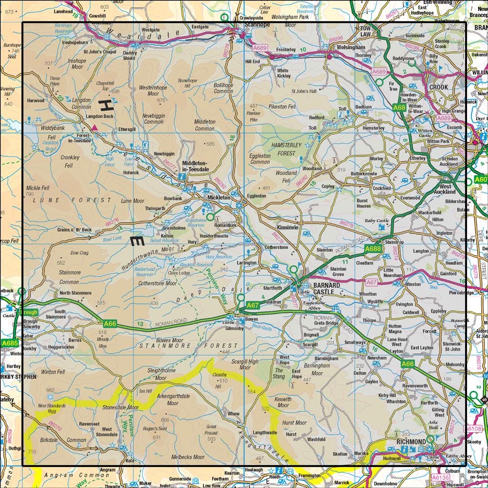 OMN4 image showing the area of the Ordnance Survey 1:50,000 Landranger map 92 Barnard Castle & Richmond Teesdale