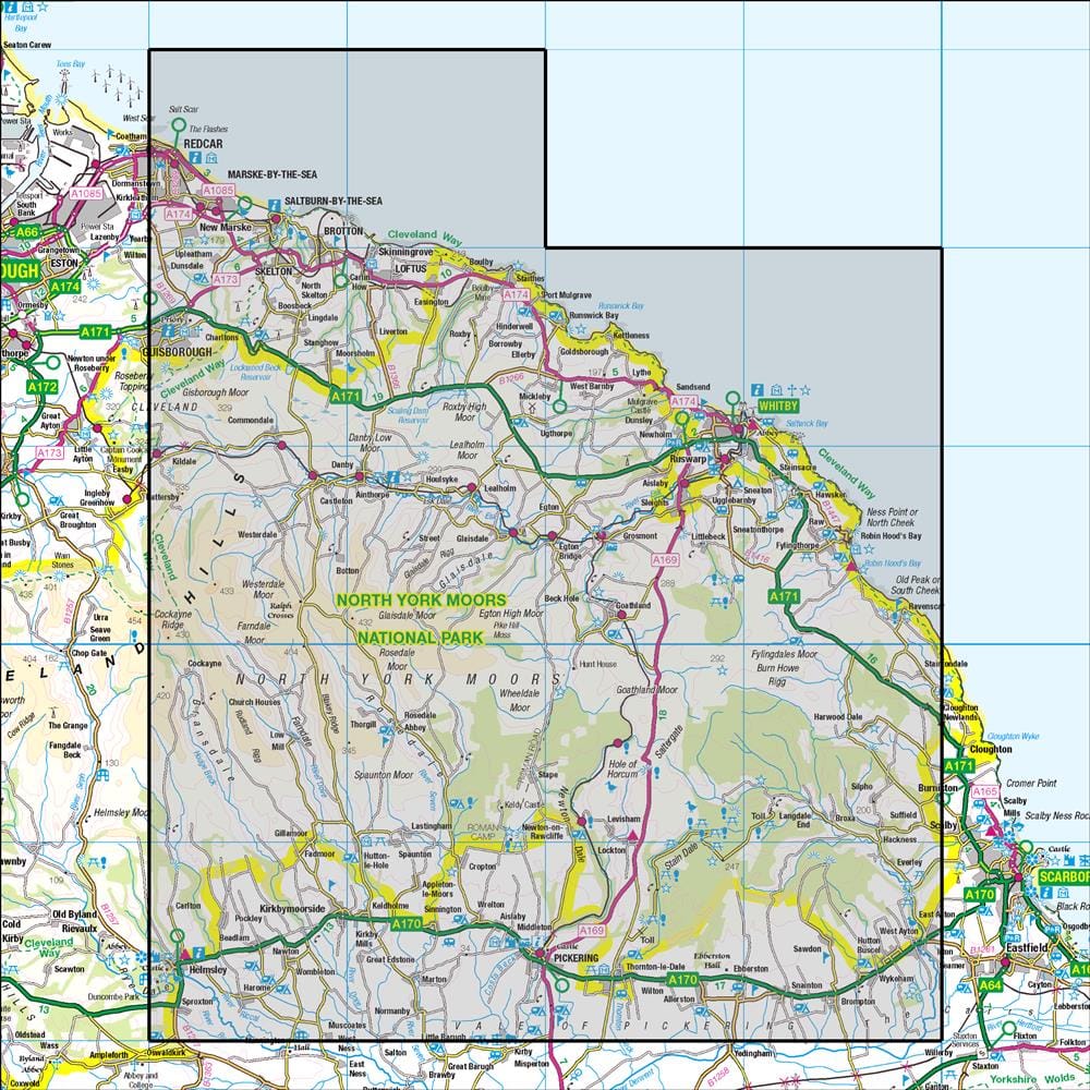 OMN4 image showing the area of the Ordnance Survey 1:50,000 Landranger map 94 Whitby & Esk Dale Robin Hood's Bay