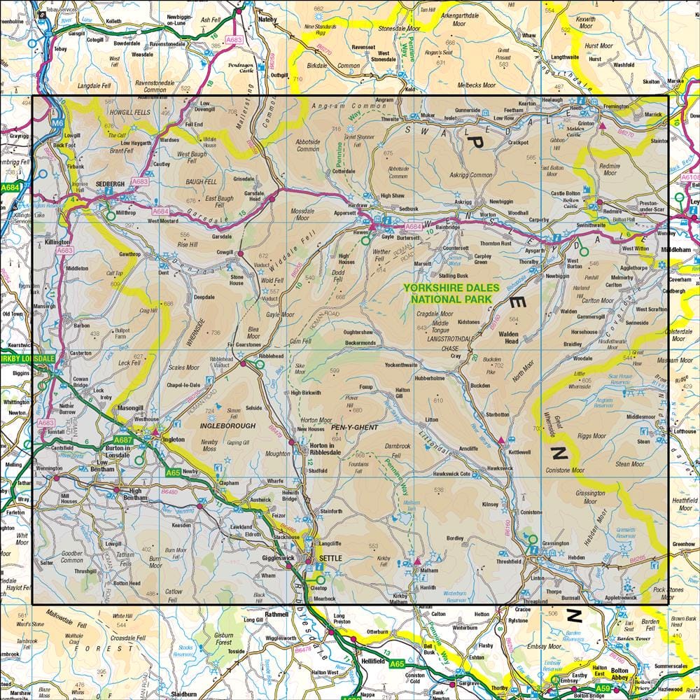 OMN4 image showing the area of the Ordnance Survey 1:50,000 Landranger map 98 Wensleydale & Upper Wharfedale
