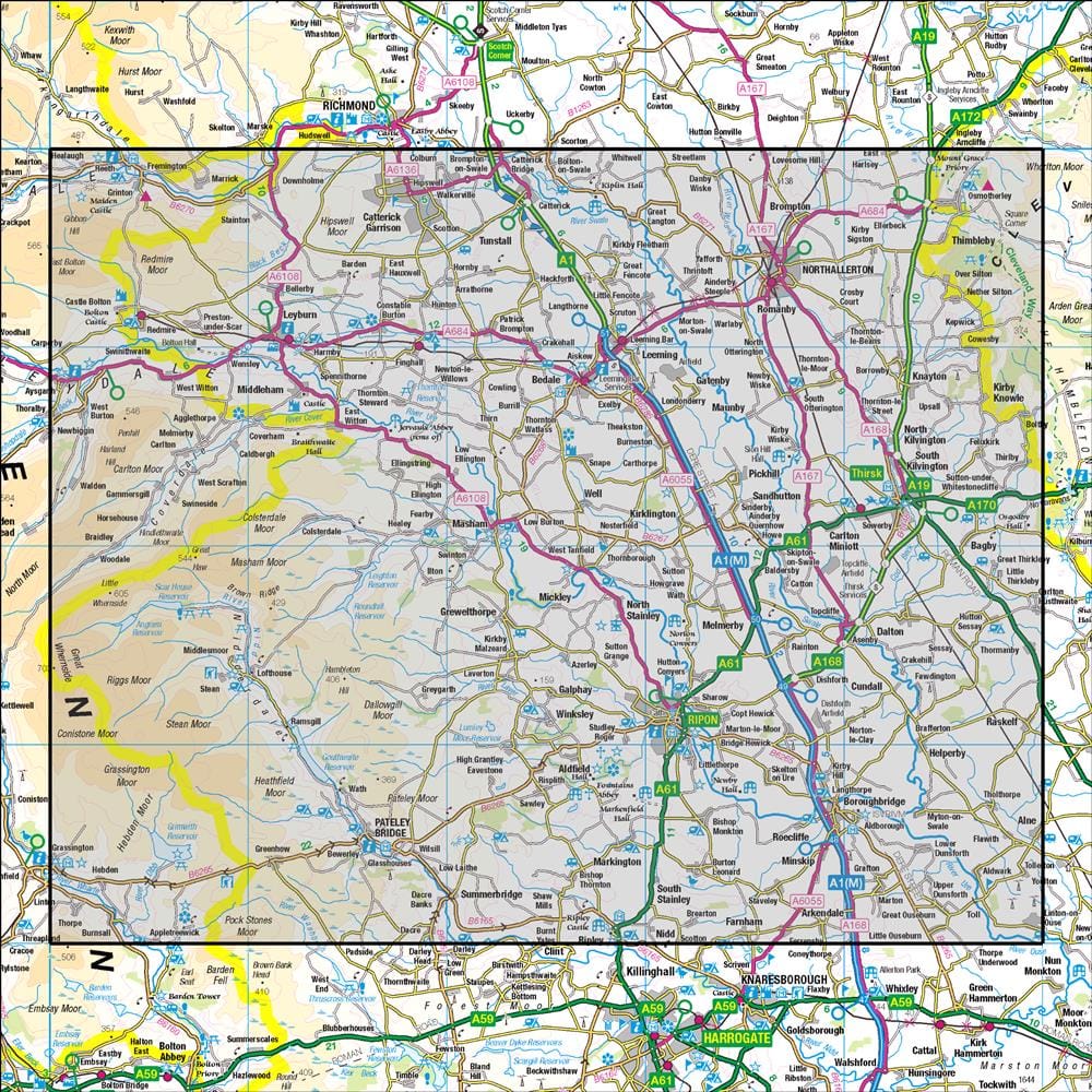 OMN4 image showing the area of the Ordnance Survey 1:50,000 Landranger map 99 Northallerton & Ripon Pateley Bridge & Leyburn