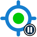 Blue ring and pause badge with a green centre: paused with a good fix