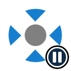 Blue recentre arrows and pause badge with an empty centre: paused with GPS off