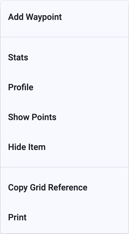 Desktop map context menu with Hide Item below Show Points
